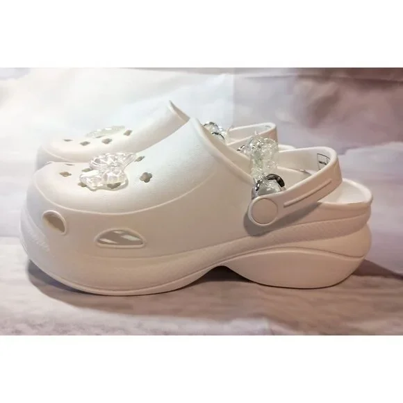YVO Girls White Platform Chain Clogs Size 12 Acrylic Bow NEW w/ Tags - Picture 6 of 8